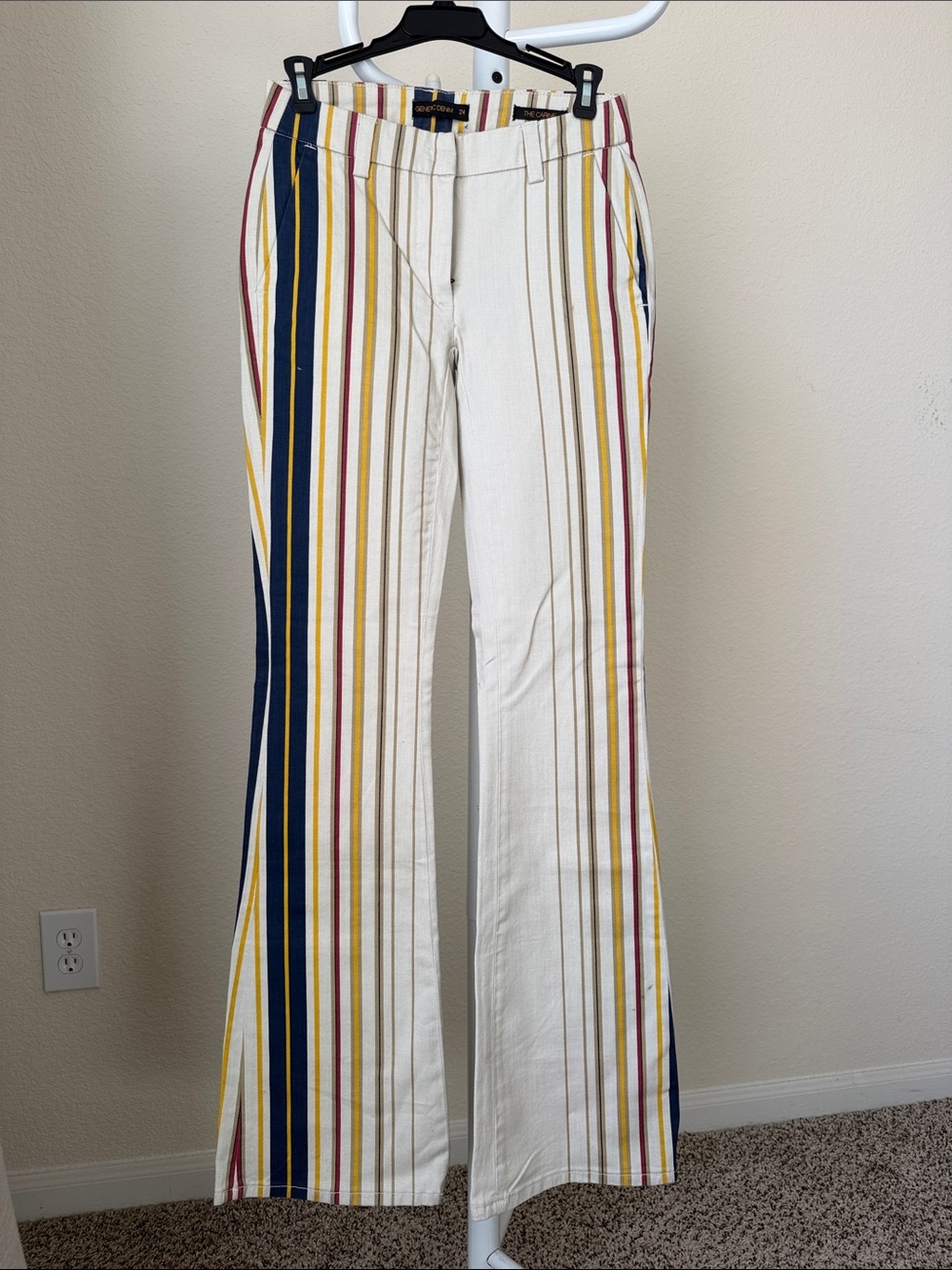 NWOT Genetic Denim Multicolor Vertical Stripe Jeans - Cream Navy Mustard